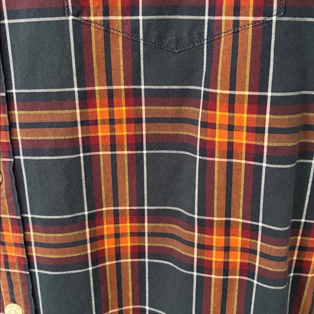 Banana Republic Untucked Slim Fit Plaid Cotton Button Down Shirt Size L Autumn